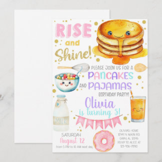 Girl pancakes and pajama birthday party invite. einladung