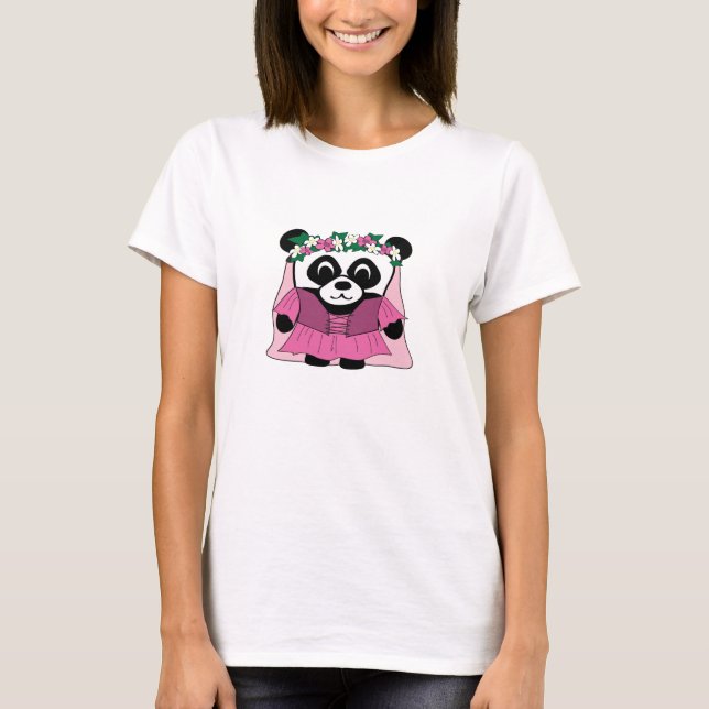 Girl Panda in Pink Renaissance Dress T-Shirt (Vorderseite)