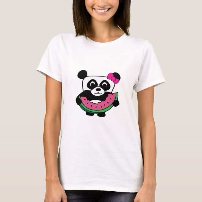 Girl Panda mit Watermelon Slice T-Shirt (Vorderseite)