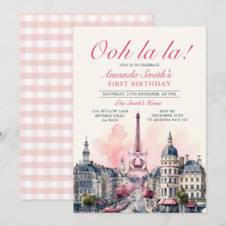 Girl Paris Patisserie 1. Pink Bow Geburtstagsparty Einladung