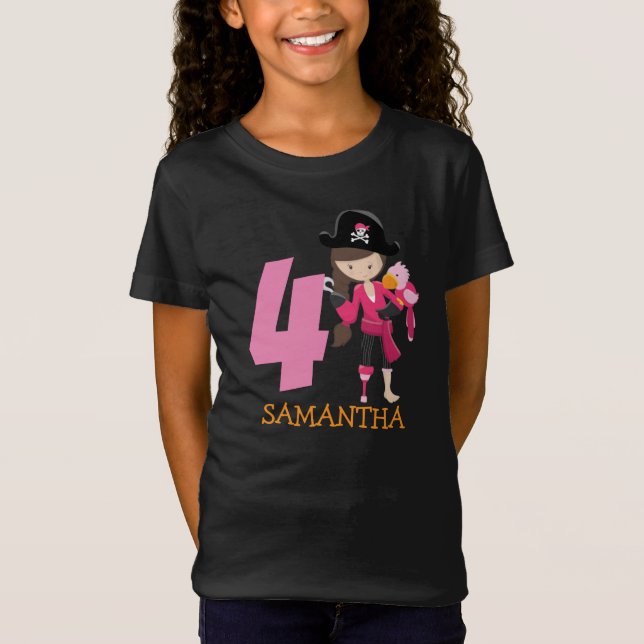 Girl Parrot 4. Geburtstag Party Pirat T - Shirt (Vorderseite)