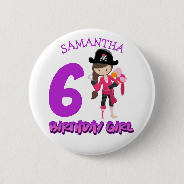 Girl Parrot Birthday Party Pirat Button (Vorderseite)