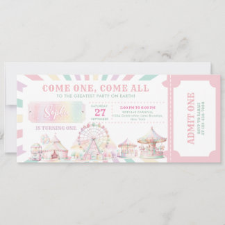 Girl Pastel Color Carnival Circus Ticket Geburtsta Einladung