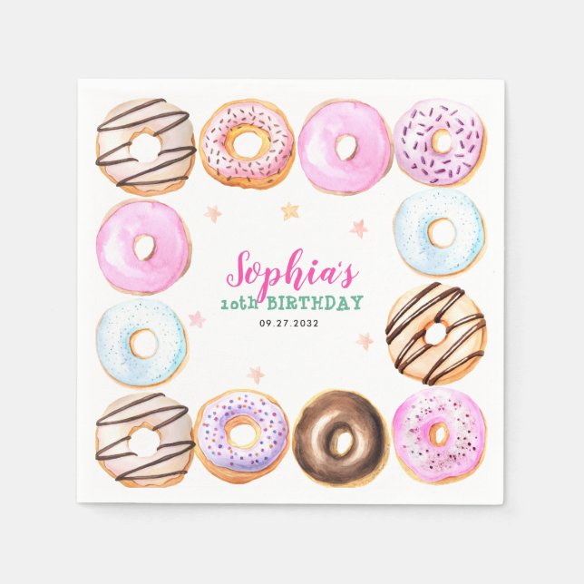 Girl Pastel Donuts Geburtstagsparty Serviette (Vorderseite)