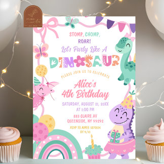 Girl Pastel Party like a Dinosaur Birthday Einladung
