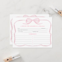 Girl Pastel Pink Bow Brautparty Rezept Karte