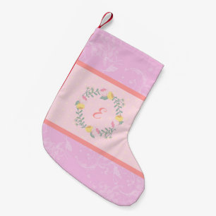 Girl Pastel Pink und Lavender Floral Monogram Kid Kleiner Weihnachtsstrumpf