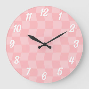 Girl Pastel Pink Wavy Checkerboard Große Wanduhr