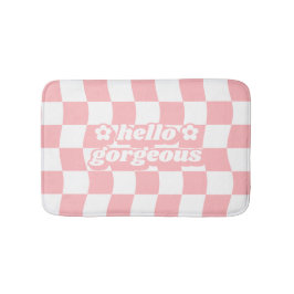 Girl Pastel Pink White Checkerboard Slogan Badematte