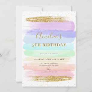 Girl Pastel Rainbow 5. Geburtstag Einladung