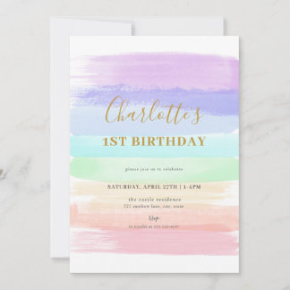 Girl Pastel Rainbow Erster Geburtstag Einladung