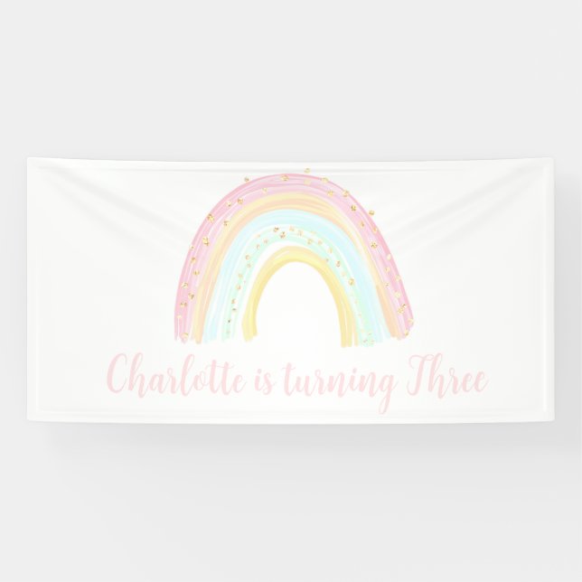 Girl Pastel Rainbow Geburtstagsparty Banner (Horizontal)