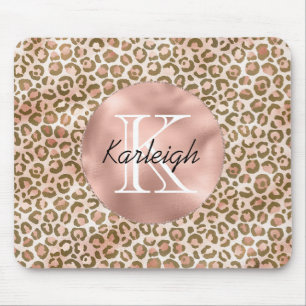 Girl Peach Brown Leopard Print Monogram Mousepad