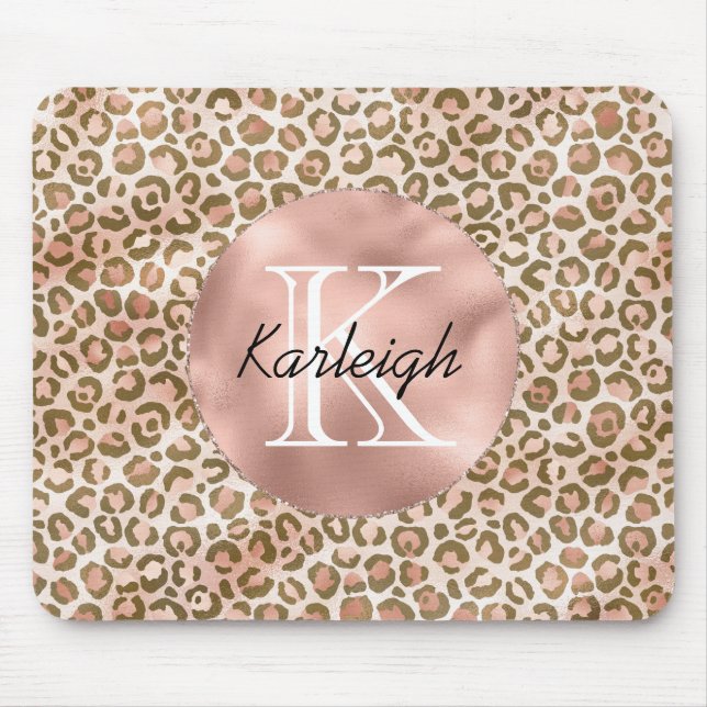 Girl Peach Brown Leopard Print Monogram Mousepad (Vorne)
