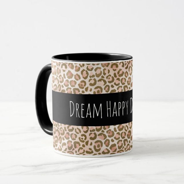 Girl Peach Brown Leopard Print Personalisiert Tasse (Vorderseite Links)