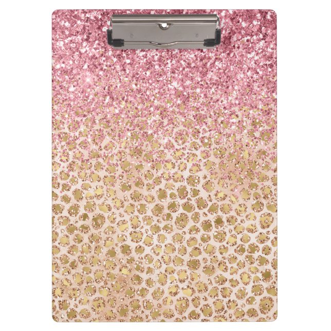 Girl Peach Gold Leopard Print Pink Glitzer Glitzy Klemmbrett (Vorderseite)