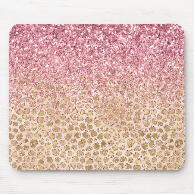 Girl Peach Gold Leopard Print Pink Glitzer Glitzy Mousepad (Vorne)