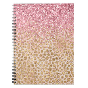 Girl Peach Gold Leopard Print Pink Glitzer Glitzy Notizblock
