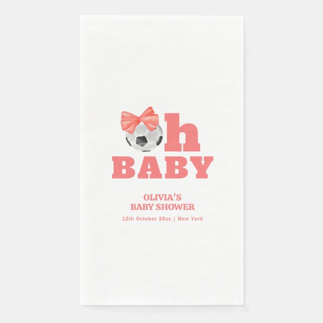 Girl Peach Oh Baby Bow Soccer Sport Baby Shower  Serviette (Vorderseite)