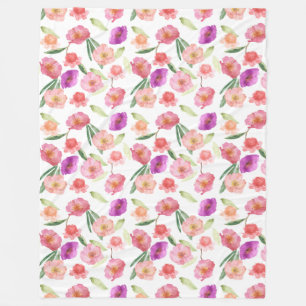 Girl Peach Pink Lila Floral Wasserfarbe Fleecedecke