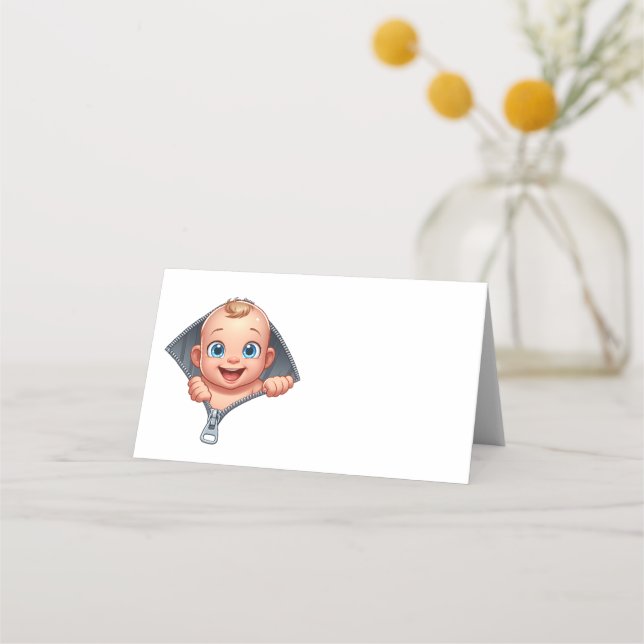 Girl Peeking out Baby Dusche White Danke Platzkarte (Vorderseite)