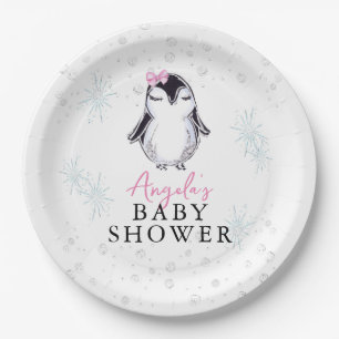Girl Penguin Winter Baby Dusche Pappteller