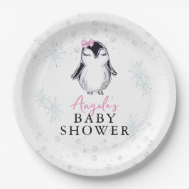 Girl Penguin Winter Baby Shower Pappteller