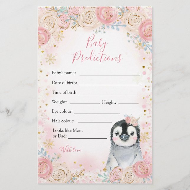 Girl Penguin Winter Snowflake Baby Vorhersagen (Vorderseite)