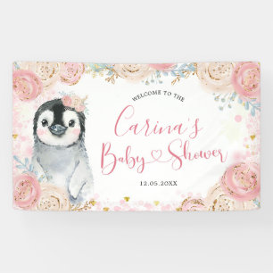 Girl Penguin Winter Snowflake Grosses Bannerzeiche Banner