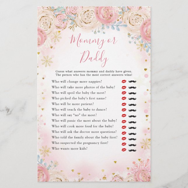 Girl Penguin Winter Snowflake Mommy oder Daddy Gam (Vorderseite)