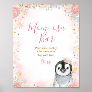 Girl Penguin Winter Snowflake Momosa Bar Sign Poster