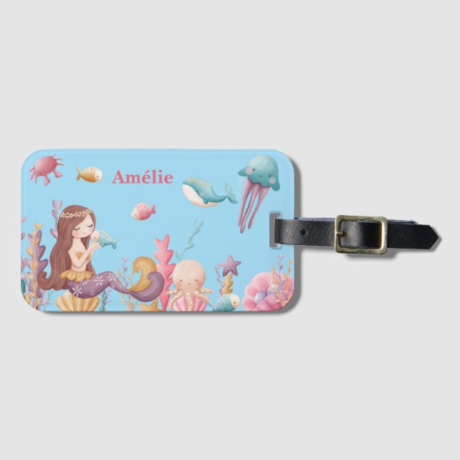 Girl Personalisiert Mermaid Ocean Gepäckanhänger (Vorderseite (Horizontal))