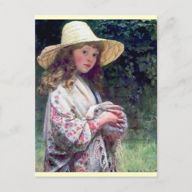 Girl Pet Bunny Rabbit Malerei Postkarte (Vorderseite)