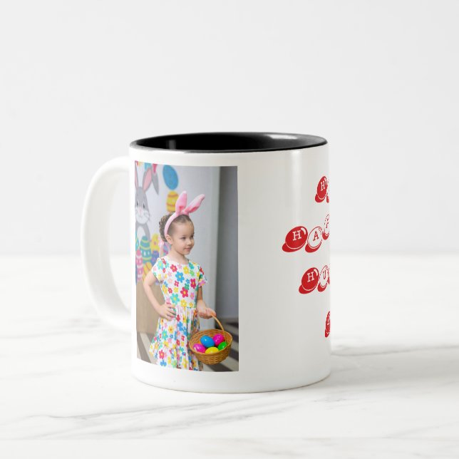 Girl Photo Hunting Eggs with Basket and Rabbit Ear Zweifarbige Tasse (Vorderseite Links)