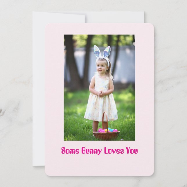 Girl Photo in Garden, Pink Easter Greeting Card Einladung (Vorderseite)