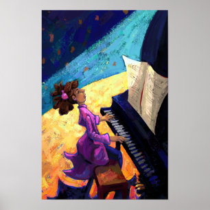 Girl Pianist über Bühne Poster