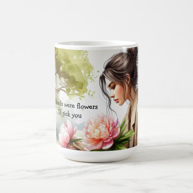 Girl Picking Blume Freundschaftsnachricht Kaffeetasse (Mittel)