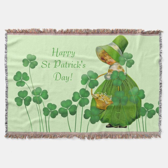 Girl Picking Kleeblatts St Patrick's Day Decke (Vorderseite)