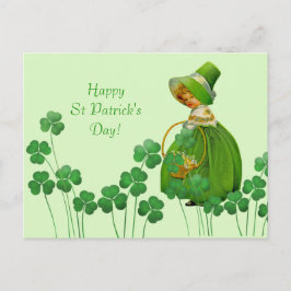 Girl Picking Kleeblatts St Patrick's Day Postkarte