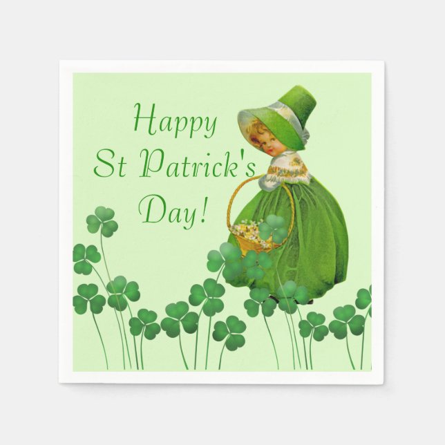 Girl Picking Kleeblatts St Patrick's Day Serviette (Vorderseite)