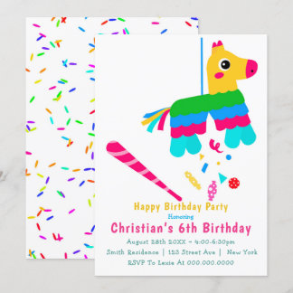 Girl Piñata 6. Geburtstag Einladungen