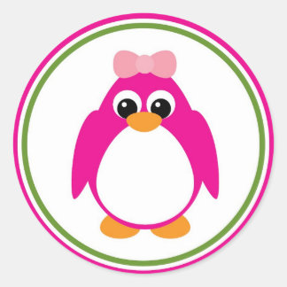 Girl Pinguin in Rosa und Grün Runder Aufkleber