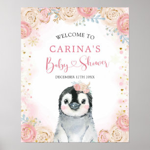 Girl Pinguin Winter Snowflake Begrüßungszeichen Poster