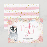 Girl Pinguin Winter Snowflake Danke Karte