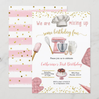 Girl Pink Backen Geburtstag Einladung