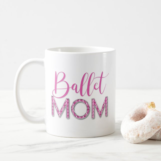 Girl Pink Ballet Mama Sparkle Diamond Typografie Kaffeetasse (Mit Donut)