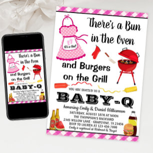 Girl Pink Barbecue Babydusche Einladung