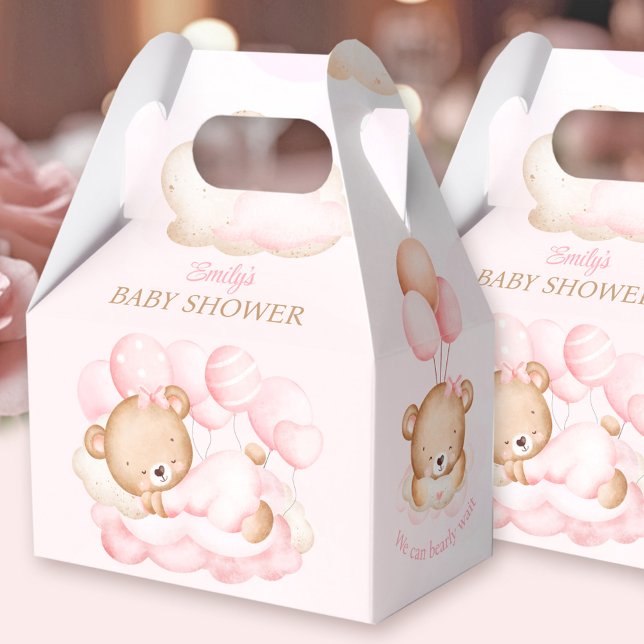 Girl pink Bear Baby Dusche Box Geschenkschachtel (Girl pink Bear Favor Box - You can choose from 3 sizes by clicking on the STYLE dropbox.)