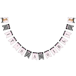 Girl Pink Black Baby Dusche Wimpelkette