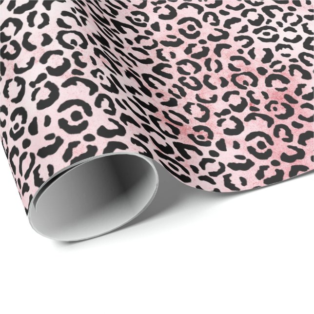 Girl Pink Black Leopard Print Geschenkpapier (Rolleneckpunkt)